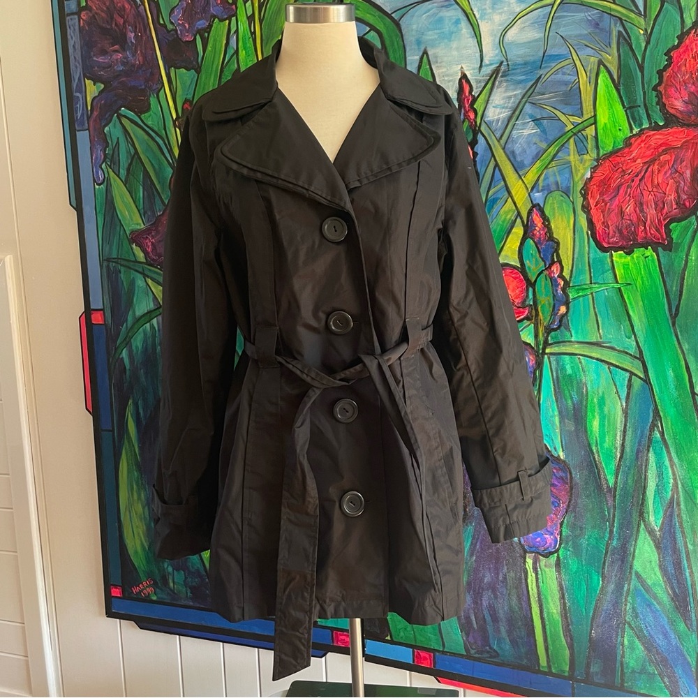 Classic Women's Rain Coat by Totes XL Charcoal Black Short Trench